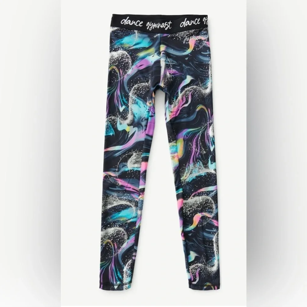 Justice Dance Gym Black and Pink Abstract Leggings